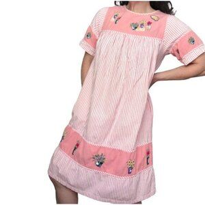 Vintage Flower Garden Party Gardening Pink Striped Muumuu Mumu Patio House Dress